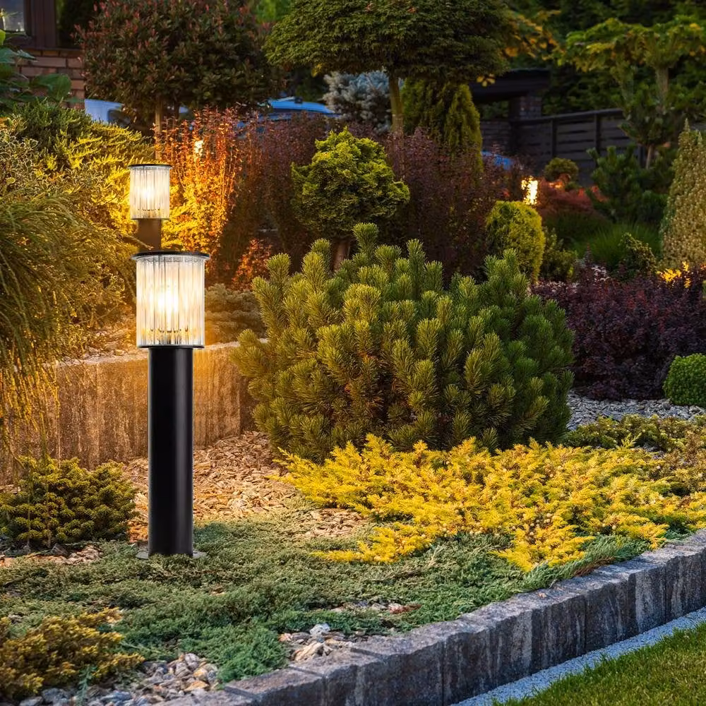 Netlighting Norfolk Outdoor Bollard, Black with Clear Glass, E27, IP44, Height: 52 cm – 2