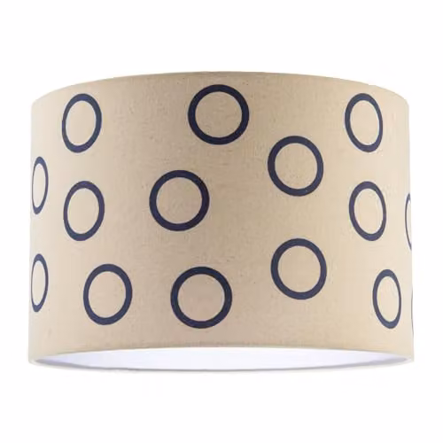Happy Homewares Blue and White Open Circle Pattern Linen Fabric Cylinder Drum Lamp Shade W/D/H: 30 x 30 x 20 cm
