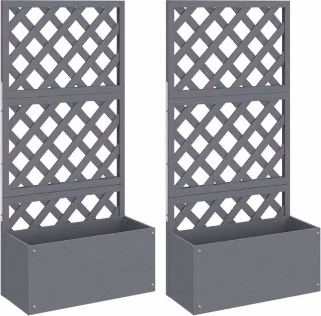 Berkfield Home Trellis Planters, 2 Piece Grey WPC, W: 65 cm, D: 33 cm, H: 135 cm – 1