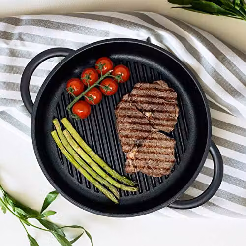 Joeji's Non-Stick Cast Aluminium Griddle Pan with Glass Lid, Black, Diameter: 27 cm – 5