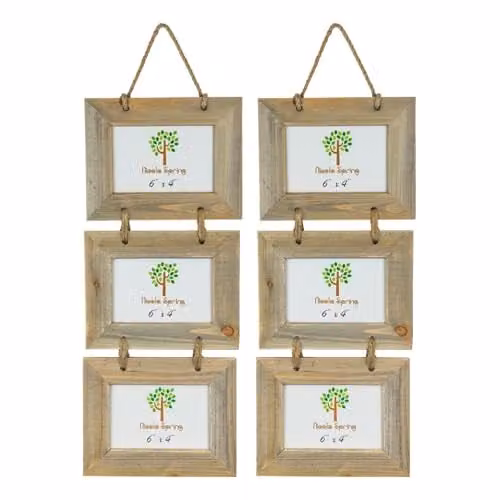 Nicola Spring Rustic Wooden Hanging 3-Photo Frames, Brown, Pack of 2, Fits 10 x 15 cm
