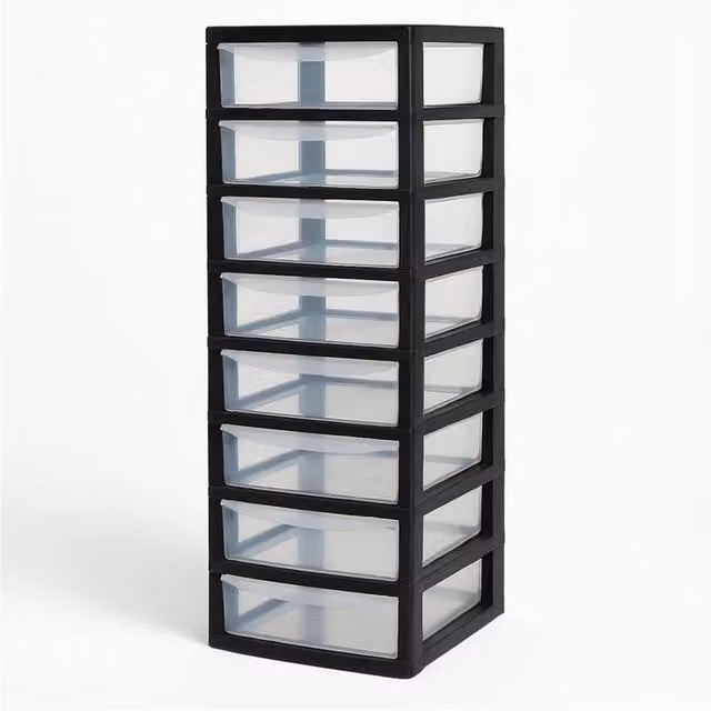 Kelvenix A4 8 Drawer Plastic Storage Unit in Black, W/D/H: 35.0 x 38.0 x 28.0 cm