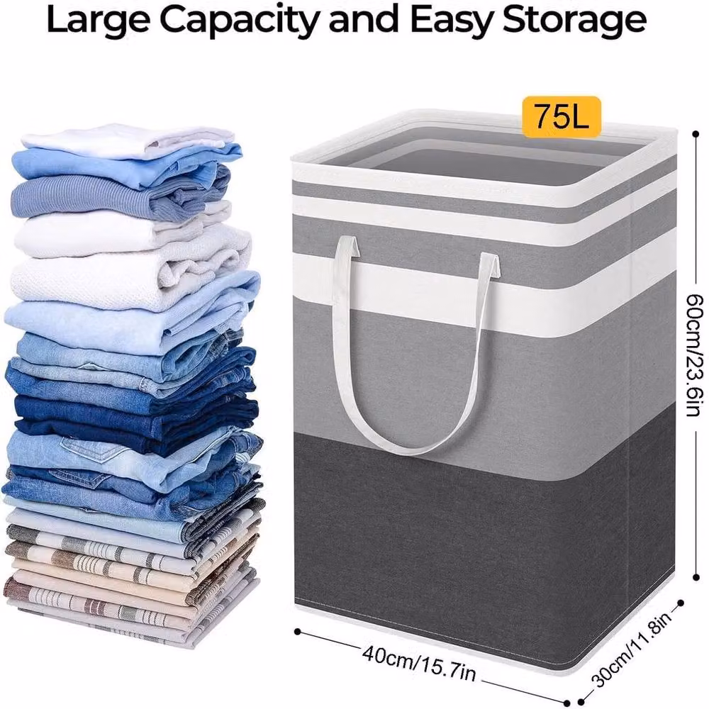 NESTLUNE 2-Piece Collapsible Fabric Laundry Basket Set with Handles in Grey – 4