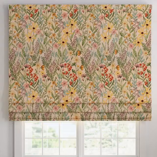 ANTE DECOR Meadow Tapestry Made To Measure Blackout Roman Blind in Spring Floral Multicolour and Pink