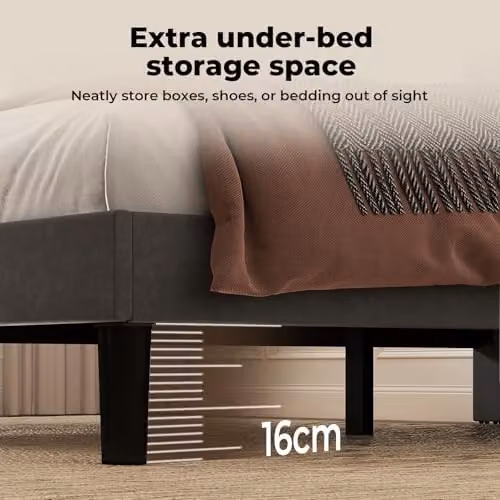Levede Modern Upholstered Double Bed Frame in Grey Fabric, W/D/H: 140 x 200 cm – 9