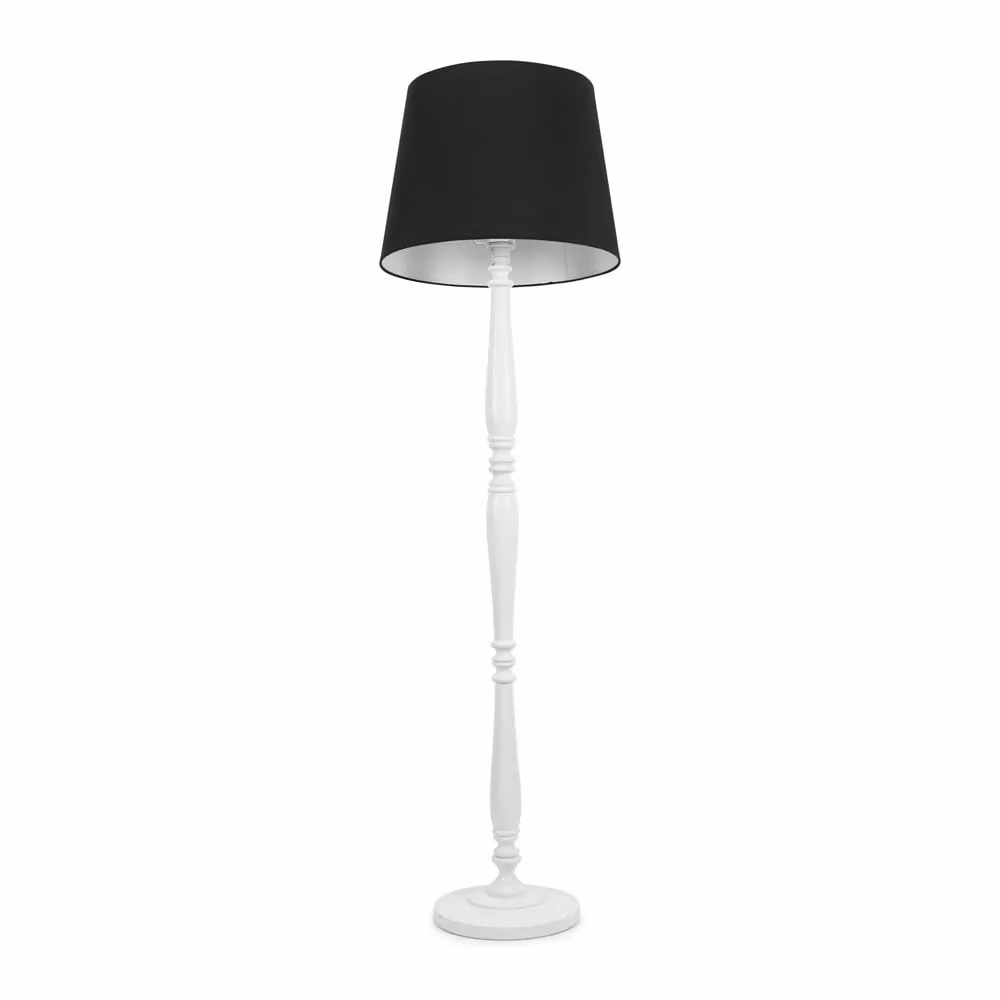 ValueLights Victoria Traditional White Wood Stem Floor Lamp with Black Fabric Tapered Shade – 2