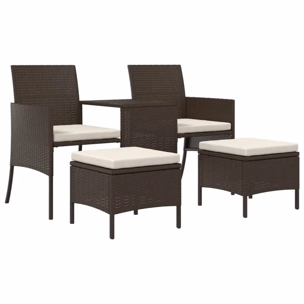 Berkfield Home Brown Poly Rattan 2-Seater Garden Sofa Set with Table and Stools – 2