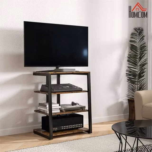 Kelvenix Industrial HiFi Stand in Brown with Media Compartments and Cable Tray, Width: 100 cm – 1