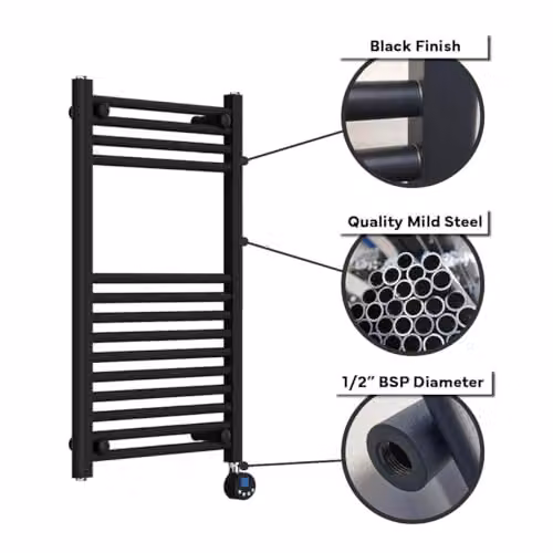 Lux Heat Black Metal Electric Ladder Towel Radiator H 120 cm x W 50 cm – 3