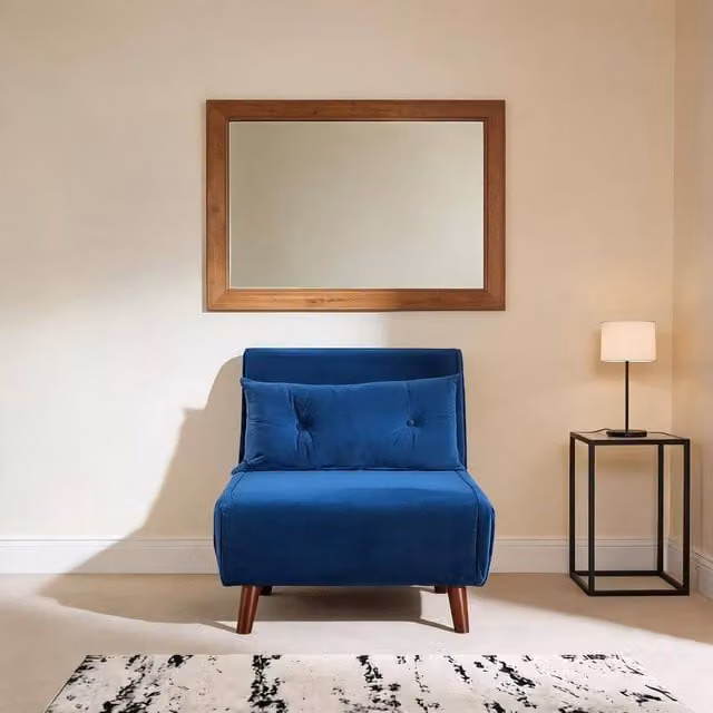 Home Source Blue Velvet Double Sofa Bed Folding Chair with Wooden Legs and Two Pillows – 1