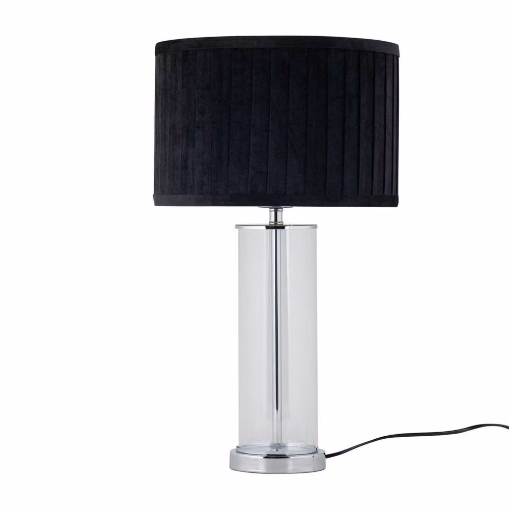 First Choice Lighting Aura Set of 2 Chrome Table Lamps with Black Pleated Velvet Shades – 2