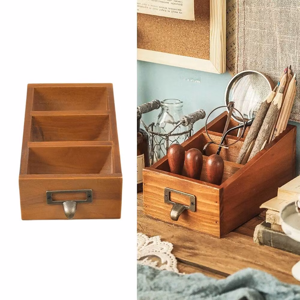 KORVIXA Solid Wood and Metal Desk Organiser in Brown, Width: 60 cm – 4