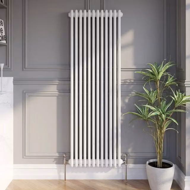 Temprazo White Steel Double Bar Column Radiator H: 60.5 cm, W: 30 cm, D: 10 cm