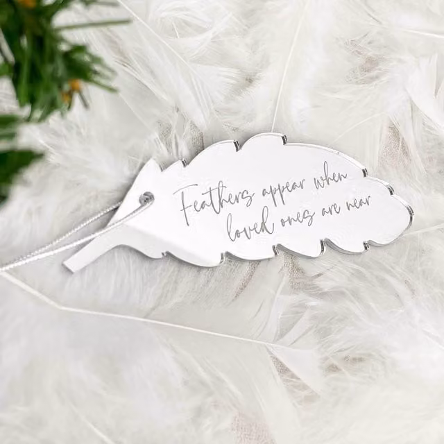 Silver Mirrored Memorial Acrylic Feather Hanging Decoration