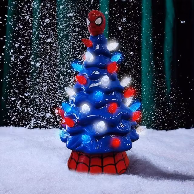 Menkind UKONIC Spider-Man Ceramic Tabletop Christmas Tree with LED Lights in Blue, H: 30 cm, W: 12 cm, D: 12 cm