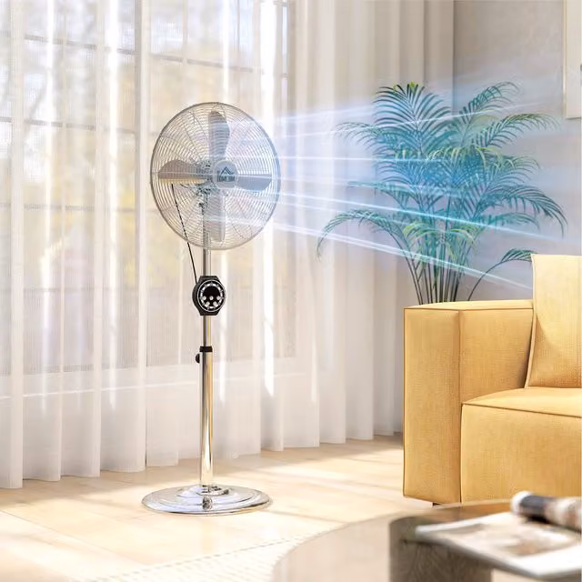 HOMCOM Metal Pedestal Fan with Oscillation and Timer, Silver Tone