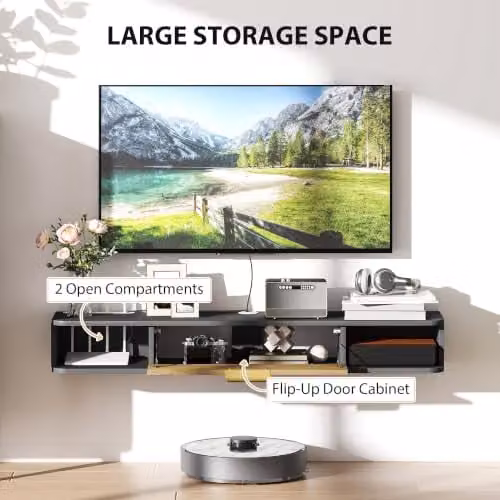 HOMCOM Modern Wall Mounted Floating TV Stand Cabinet in Grey and Black, W: 120 cm, D: 24 cm, H: 16 cm – 4