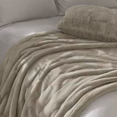 Paoletti Empress Faux Fur and Velvet Square Cushion in Beige, W/D/H: 55 x 55 x 55 cm – 3