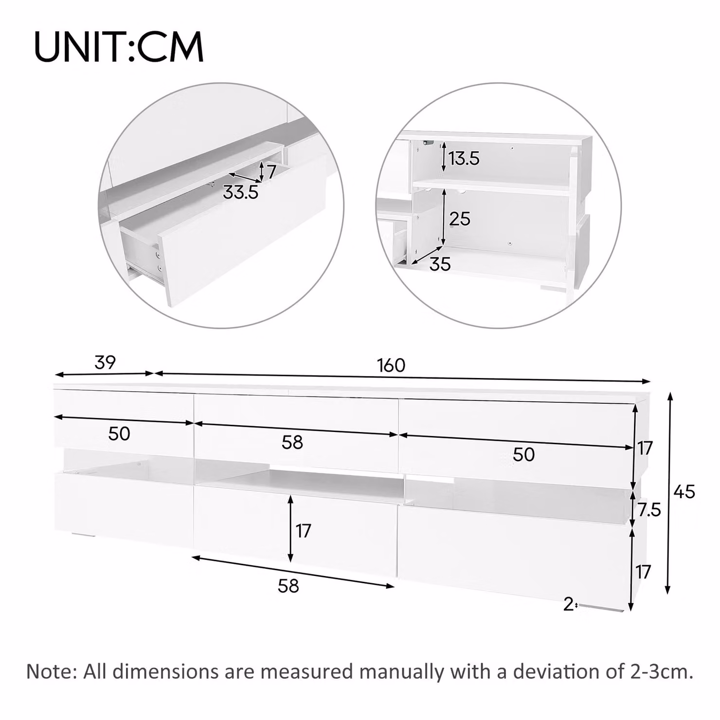 Aosom UK High-Gloss Modern LED TV Cabinet with App-Controlled Lighting and 2 Open Shelves, White, W: 160 cm, D: 38 cm, H: 50.5 cm – 2