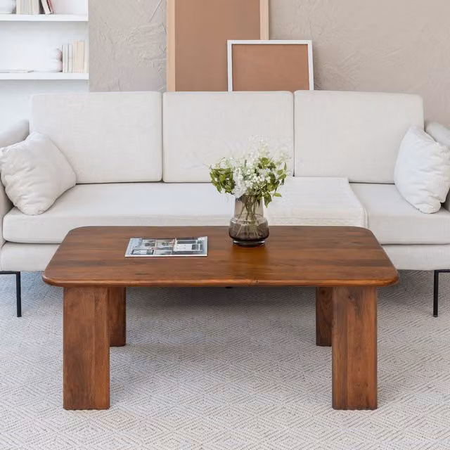 MH London Modern Rectangular Walnut Solid Wood Coffee Table in Brown