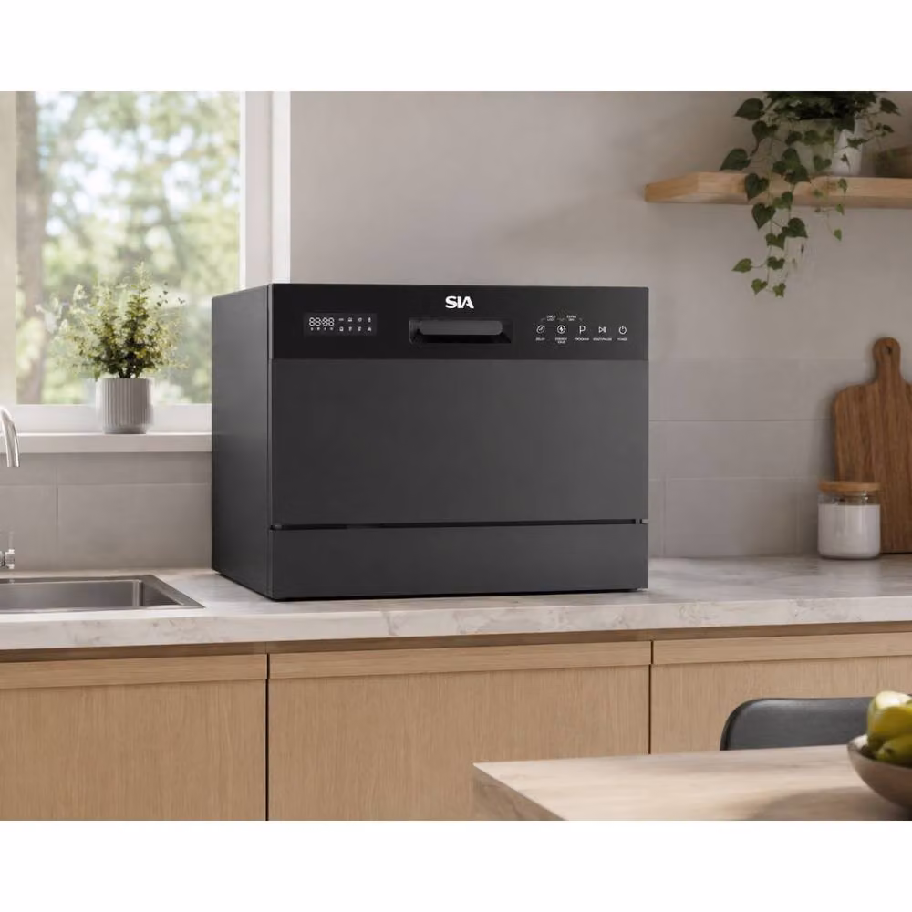 SIA TTD6BL Black Table Top Dishwasher with 6 Place Settings and 8 Programs – 4