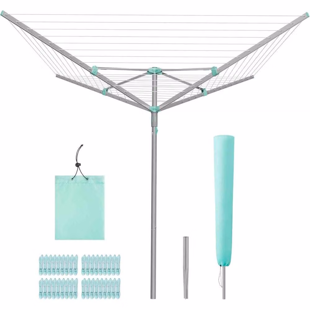 The Bazaarist Rotary Washing Line with Cover and Peg Clips, Silver – 2