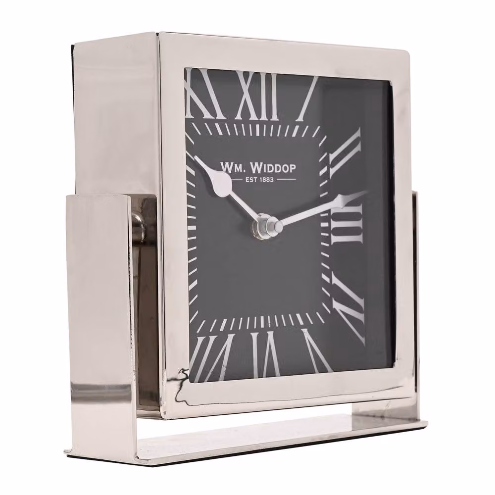 William Widdop Silver Square Metal Mantle Clock – 3