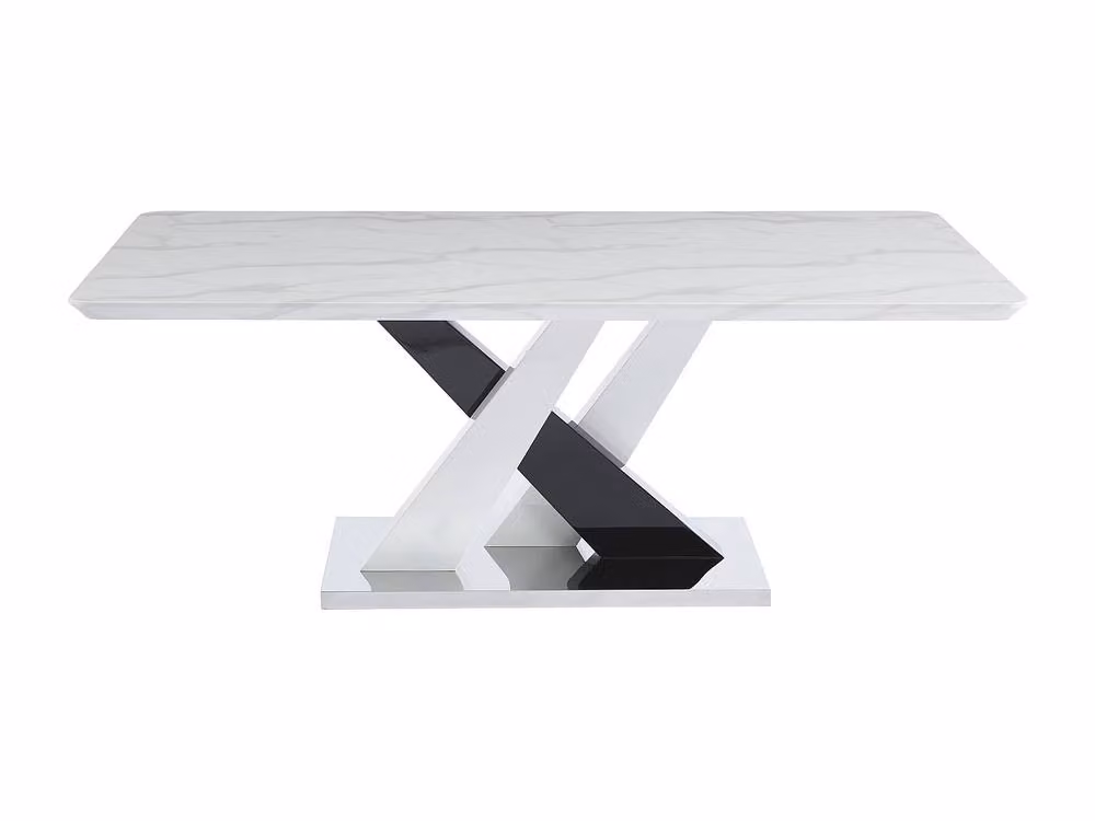 Vente-unique 8-Seat Rectangular Dining Table in Black and White MDF and Stainless Steel – 2