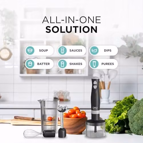 DMD Collective 5-in-1 Hand Blender Set in Matte Black with 350W Motor and Stainless Steel Blades – 3