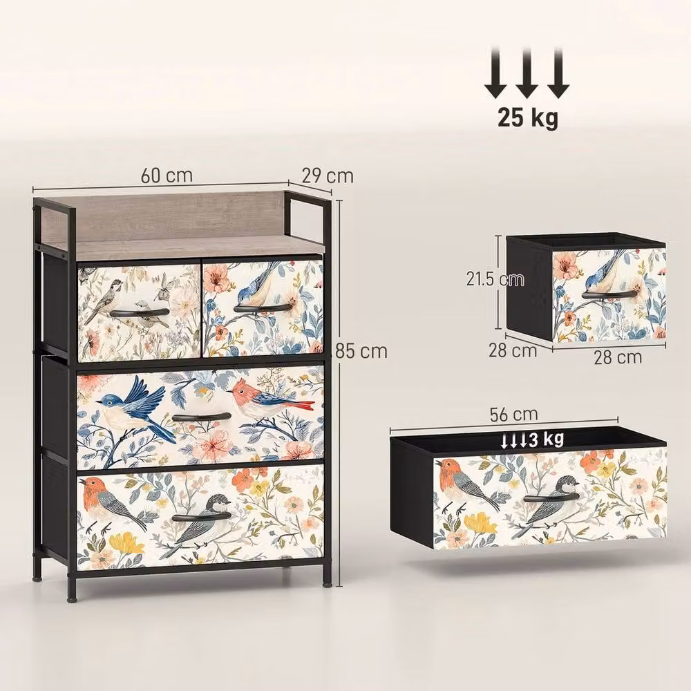 VOGREX Multicolour Floral Fabric 4-Drawer Chest with Metal Frame – 3