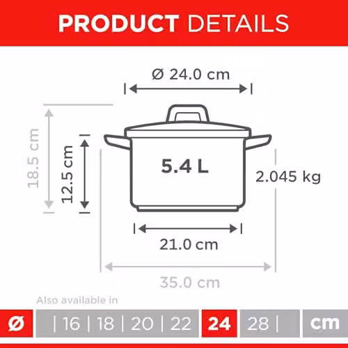 Kuhn Rikon Allround Stainless Steel Casserole Pot with Glass Lid, Silver, Diameter: 24 cm – 6