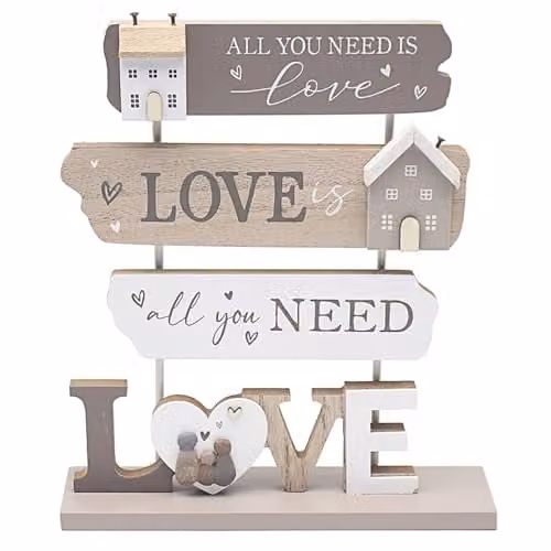 Garden Greatness Lesser & Pavey Love Is All You Need Multicolour Rustic Wood Tabletop Standing Decor Plaque – 1