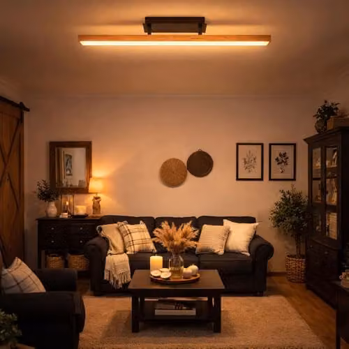 Globo Lighting Netlighting LED Ceiling Light in Black and Wood, Warm White, W 81.5 x D 7.5 x H 14 cm – 3