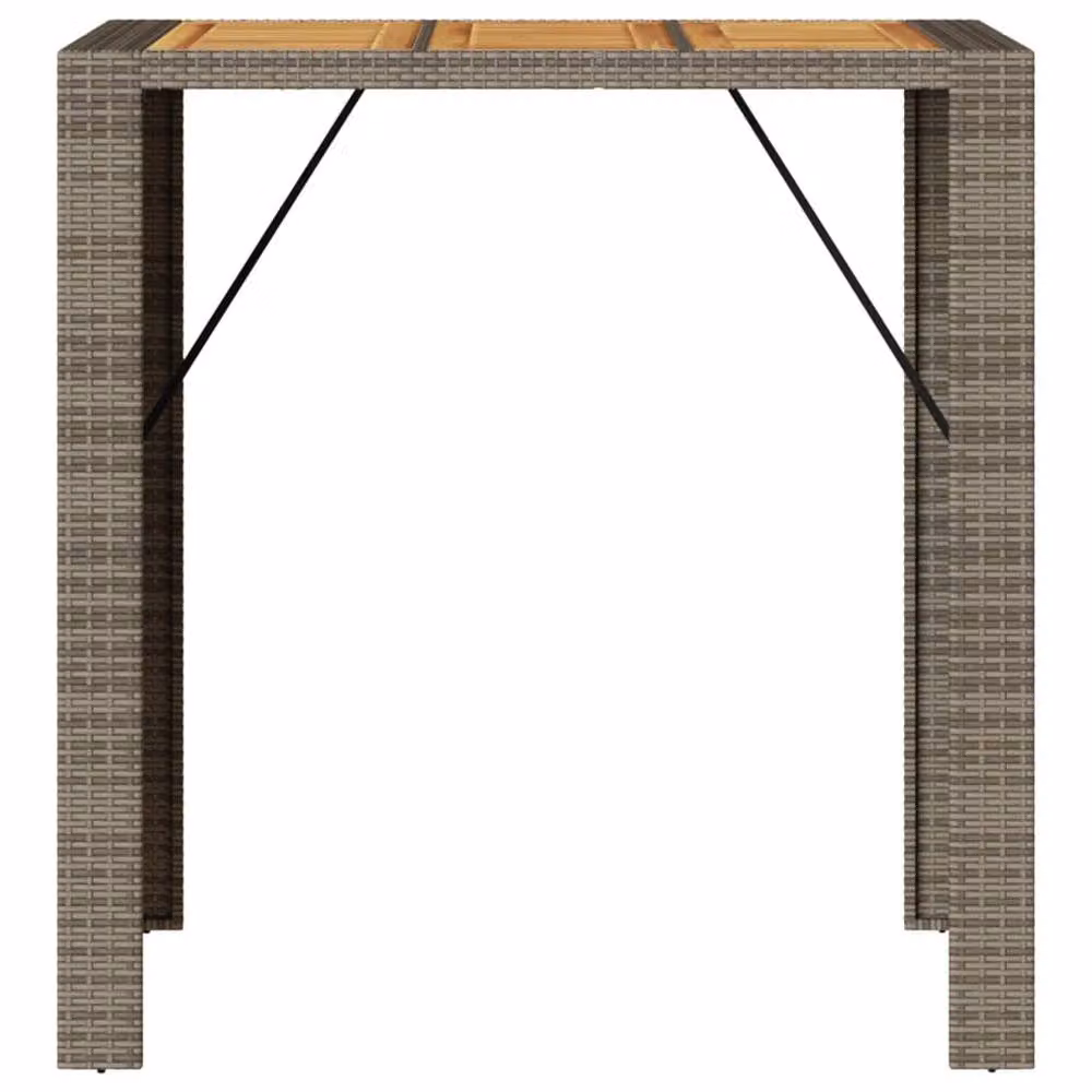 Berkfield Home Garden Bar Table with Acacia Wood Top in Grey Poly Rattan, W: 105 cm, D: 80 cm, H: 110 cm – 4