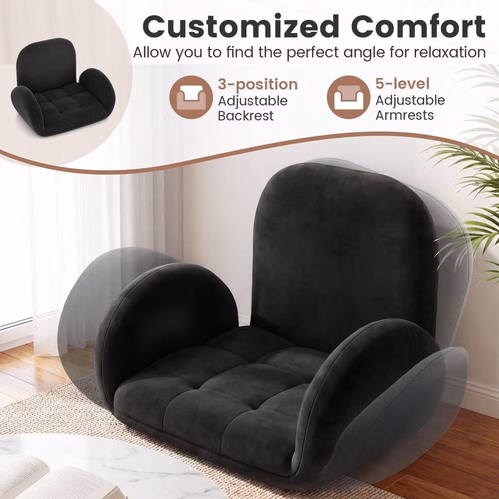 Costway Modern Black Microfibre Gaming Floor Chair with 3-Position Backrest and Metal Frame – 5