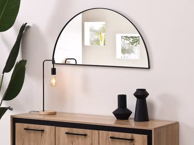 Vente-unique Gavra Half-Circle Design Metal Wall Mirror in Black, W: 50 cm, H: 100 cm