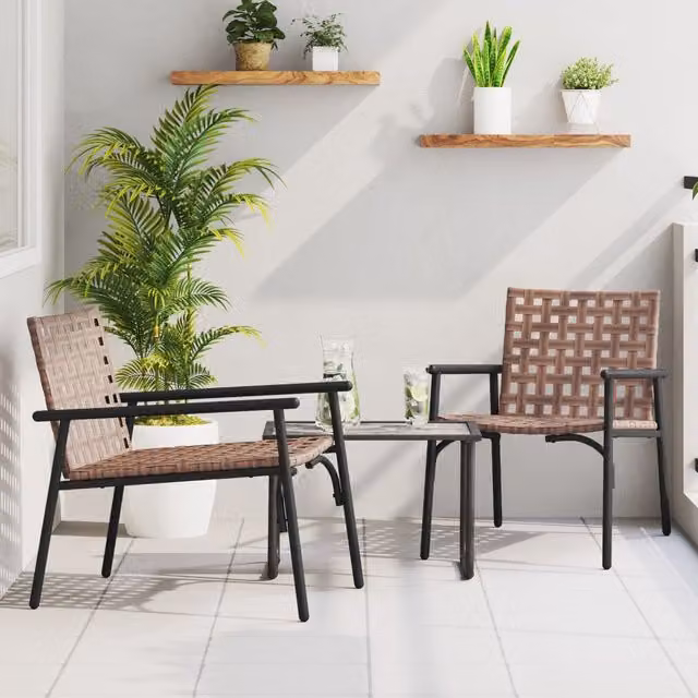 Berkfield Home Set of 2 Poly Rattan Garden Chairs in Black and Brown, W/D/H: 56 x 56 x 73.5 cm