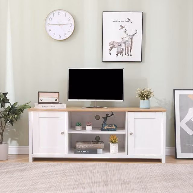 HMD Modern White and Oak Wood TV Unit with 2 Doors