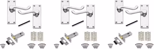 Golden Grace Chrome Victorian Scroll Latch Door Handles, Latches and Hinges Set of 3