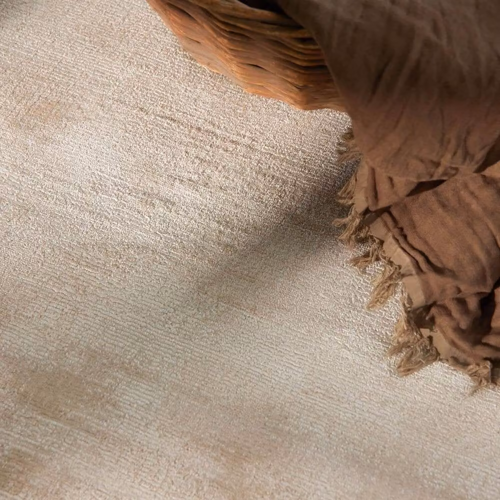 THE RUGS Vikosa Jane Round Viscose Soft Plain Rug in Beige, Diameter: 200 cm – 4