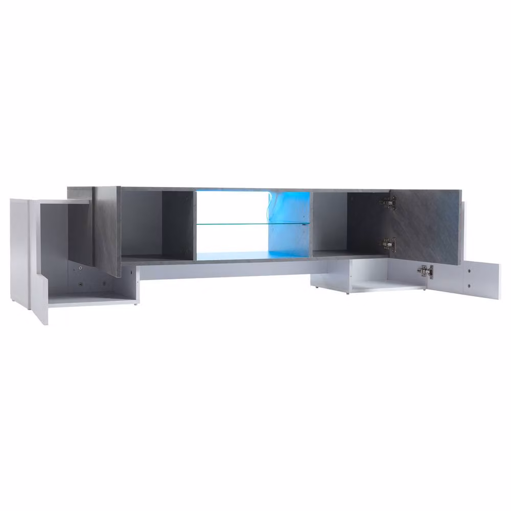 Rolipo Modern LED TV Stand with 4 Doors in White and Grey, Width: 180 cm – 7