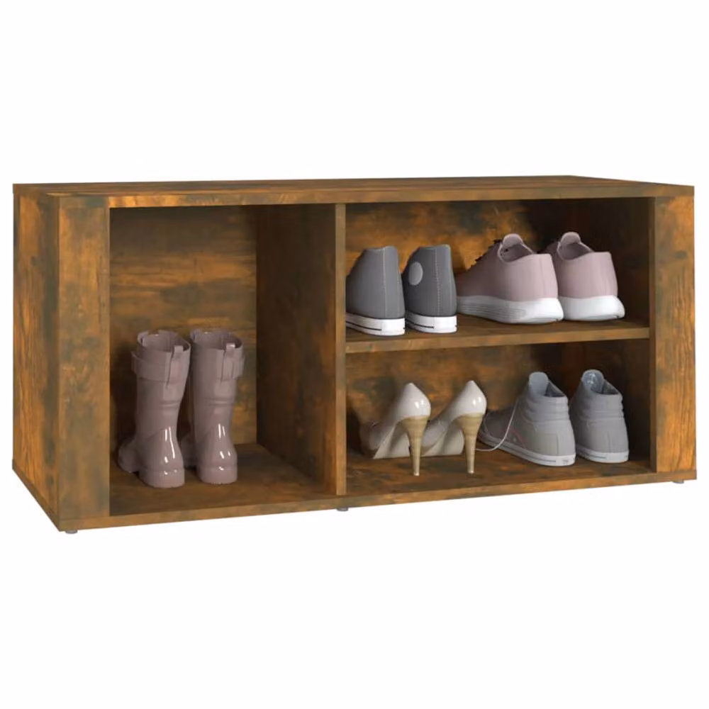 Berkfield Home Smoked Oak Shoe Cabinet in Brown with Integrated Seat, W/D/H: 100 x 35 x 45 cm – 3