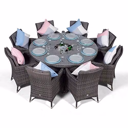 Thats Furniture Giardino Savannah 8 Seater Rattan Garden Dining Set with Ice Bucket Cooler in Grey and Brown, Diameter: 155 cm – 4