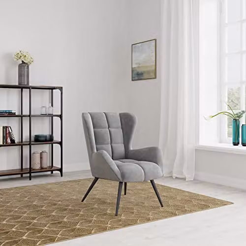 Alphason Dalton Modern Accent Chair in Grey Velvet with Black Metal Frame, D/W/H: 86 x 75 x 91 cm – 2