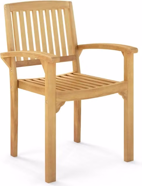 Costway Modern Teak Armchair in Brown with Solid Wood Frame and Armrests