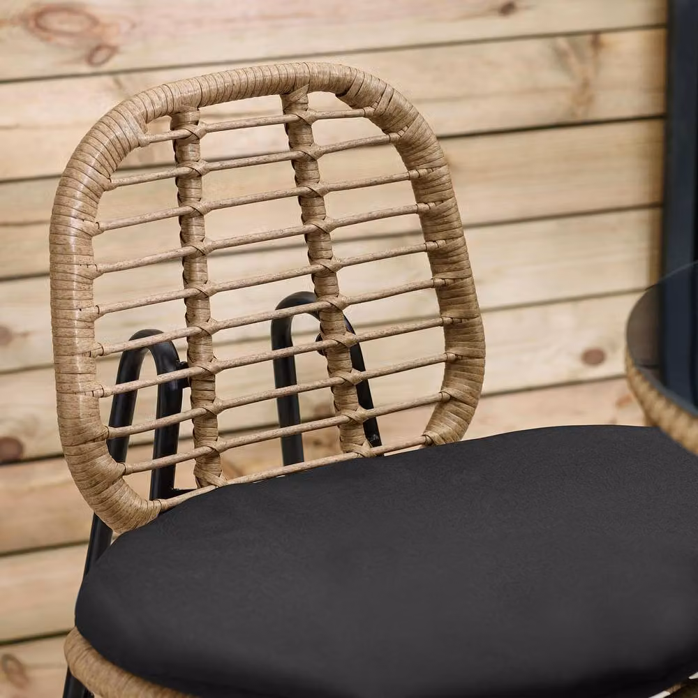FurnitureboxUK Belize Black Rattan Outdoor Bar Set with Cushions – 2
