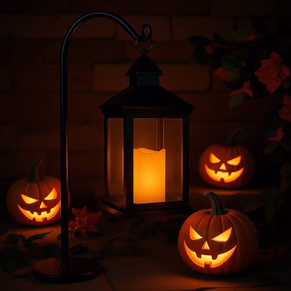 Bright Zeal Vintage Black Pillar Candle Lantern with Flicker Effect, Height: 35.56 cm – 2