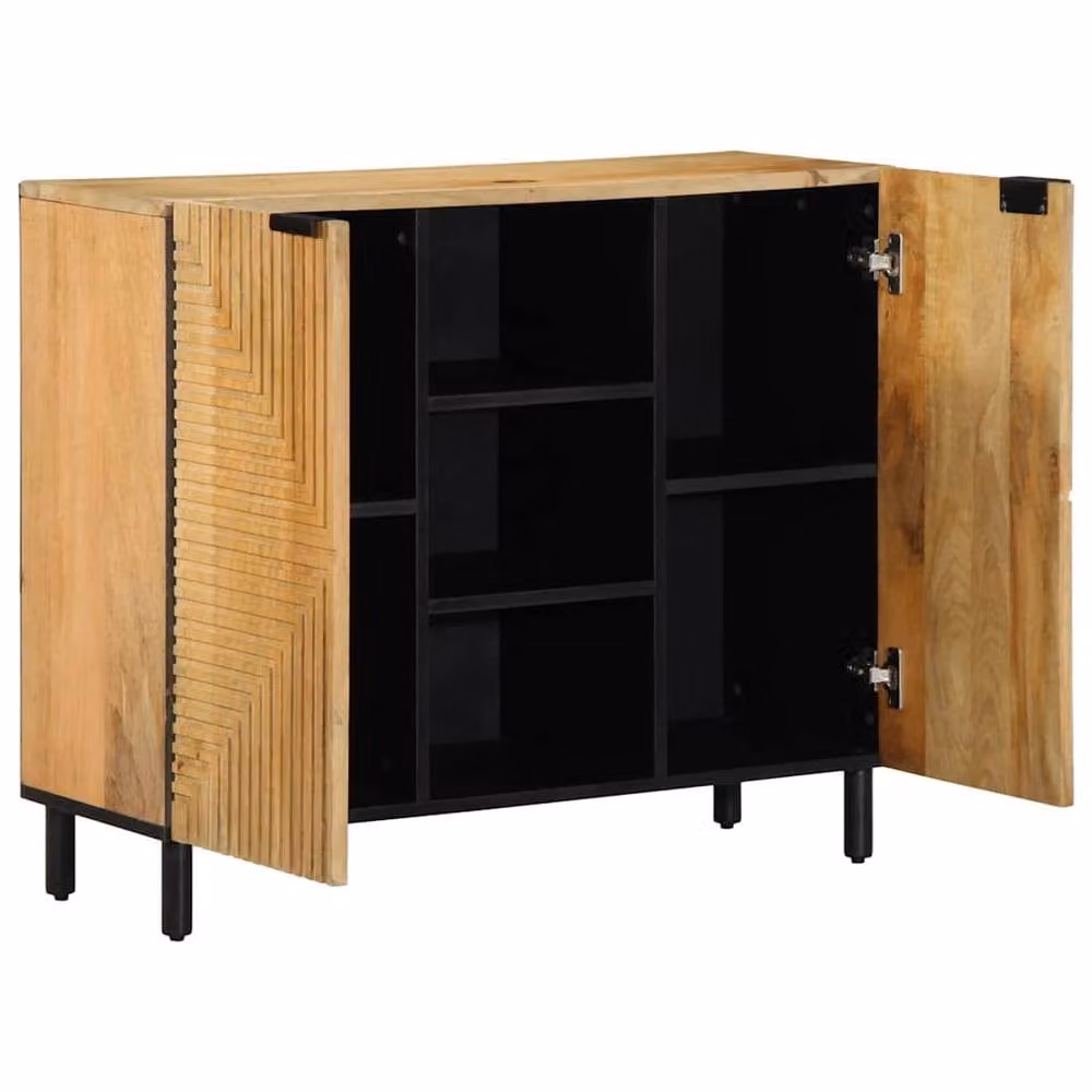 Berkfield Home Brown Mango Wood Geometric Sideboard, W: 90 cm, D: 33 cm, H: 75 cm – 2