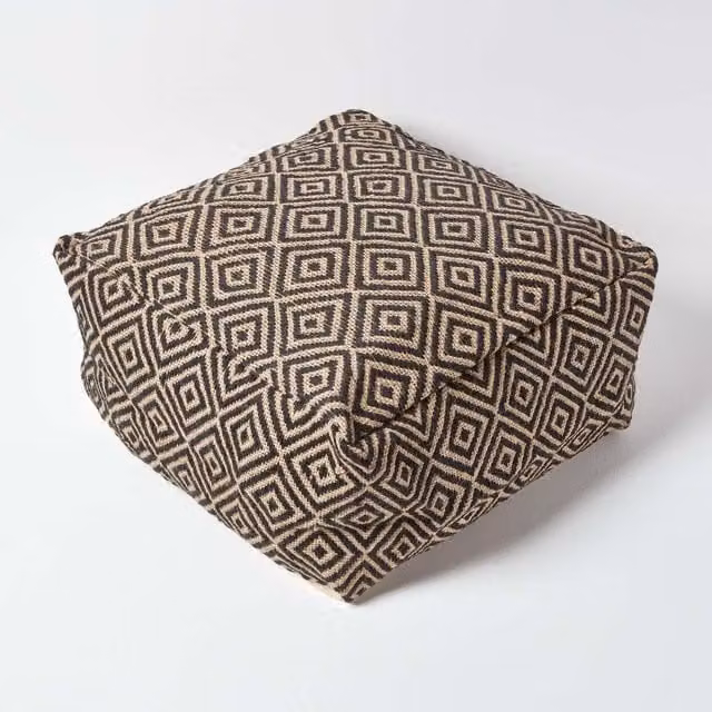 Homescapes Black and Beige Geometric Pattern Bean Cube Footstool