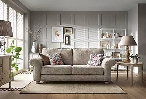Abakus Direct Ingrid 3 Seater Sofa in Beige Braided Chenille Fabric, W/D/H: 215 x 95 x 90 cm – 1